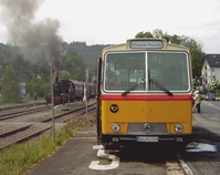 Oldtimer-Bus Saurer 3DUK-50 am Bahnhof Wiehl